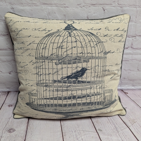 Newport Bird In A Cage 20x20 Throw Pillow Cream And Gray. NWOT - Picture 2 of 5
